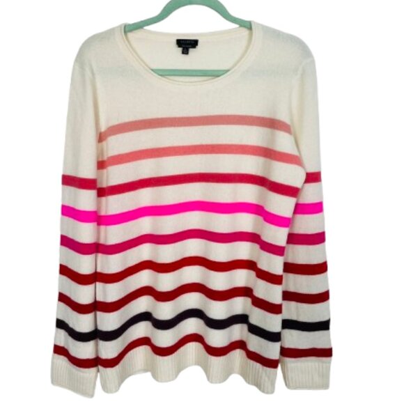 TALBOTS 100% Cashmere Crewneck Striped Pullover Sweater Size L Ivory - Picture 3 of 9